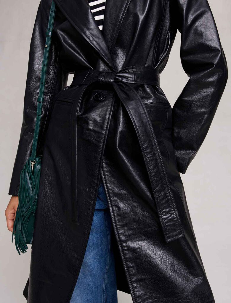 223GRENCHIR Black leather trench - Coats