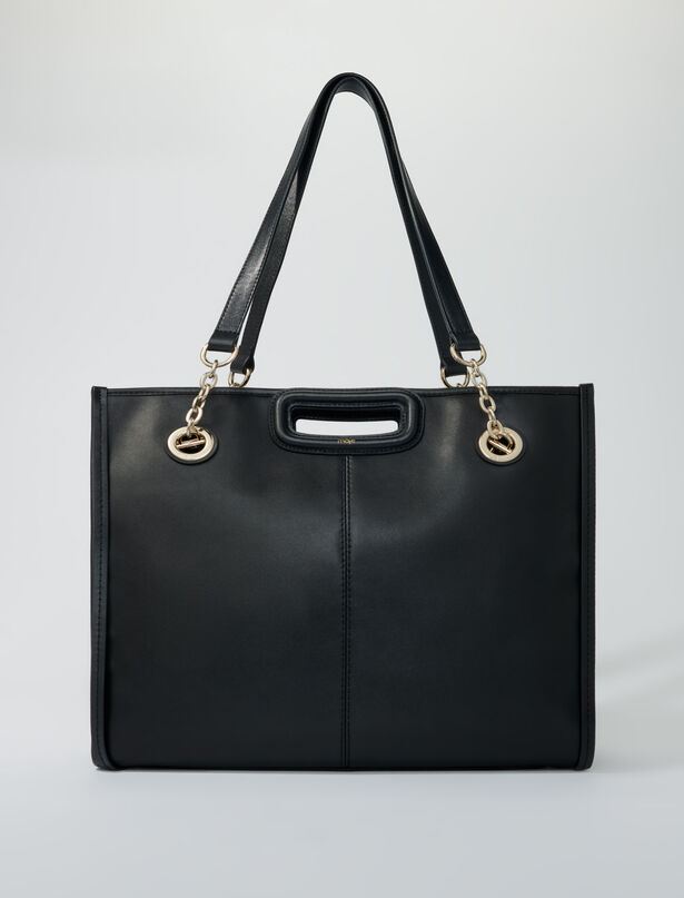 Maje Fringed leather tote bag,Black