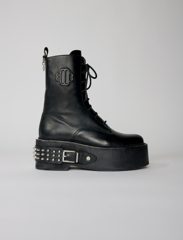 마쥬 Maje Combat boots with punk details,Black