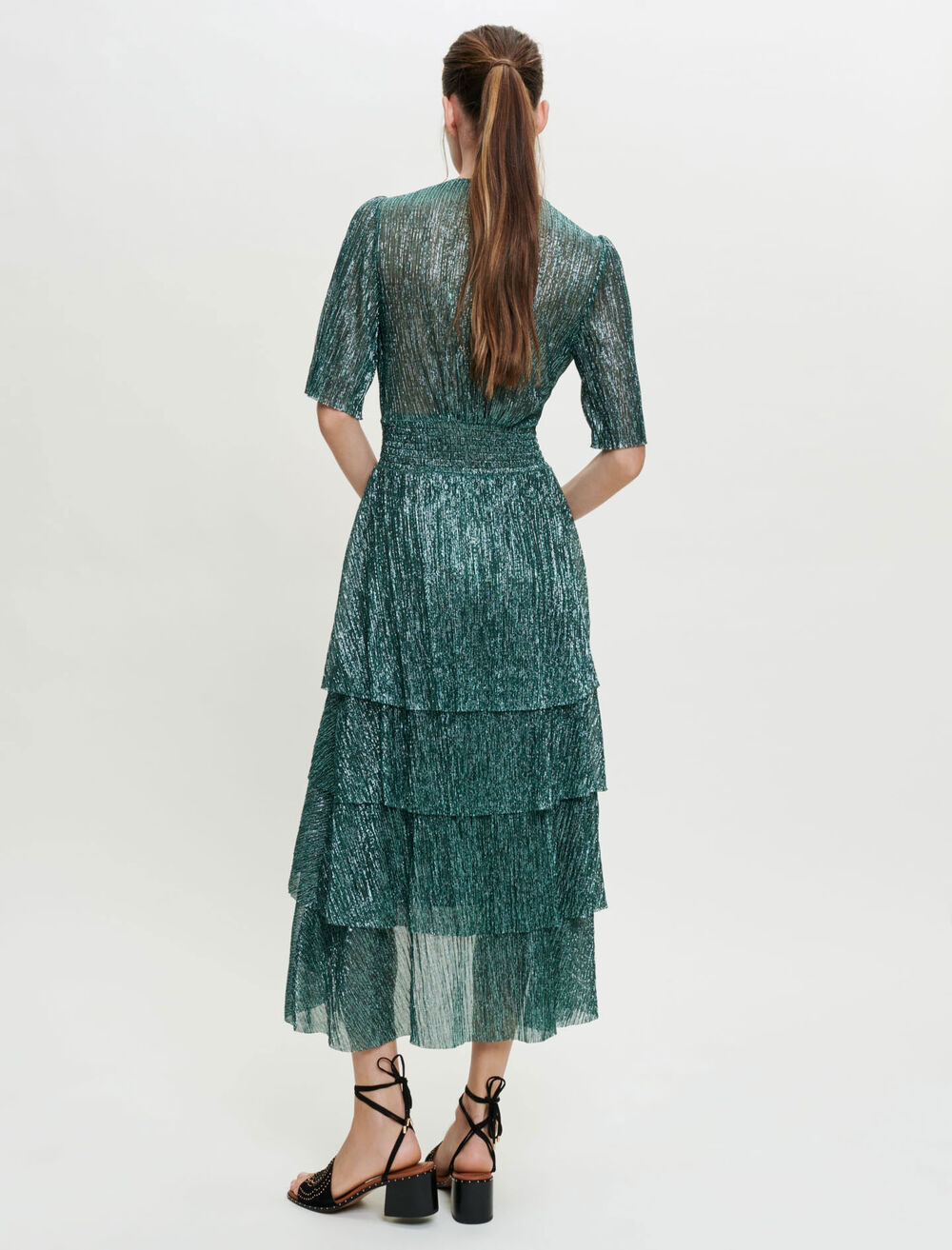 120RUFFINE Stretch lurex fabric dress with ruffles - Dresses - Maje.com