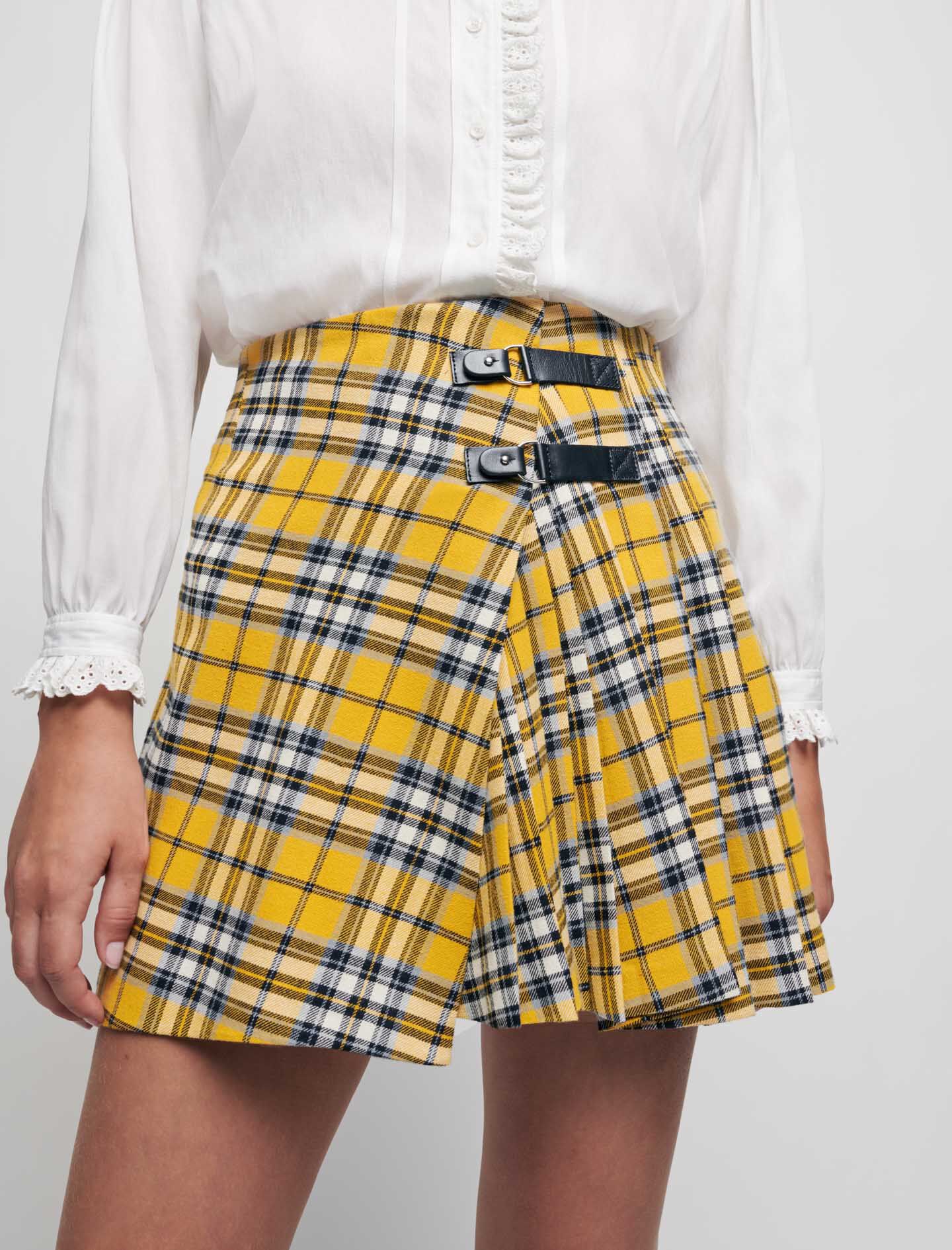 check pleated kilt mini skirt