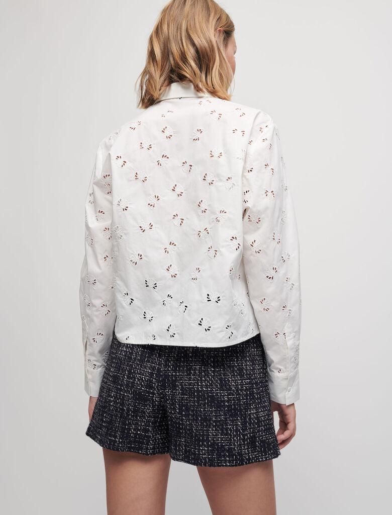 Embroidered openwork poplin shirt : Tops & Shirts color White