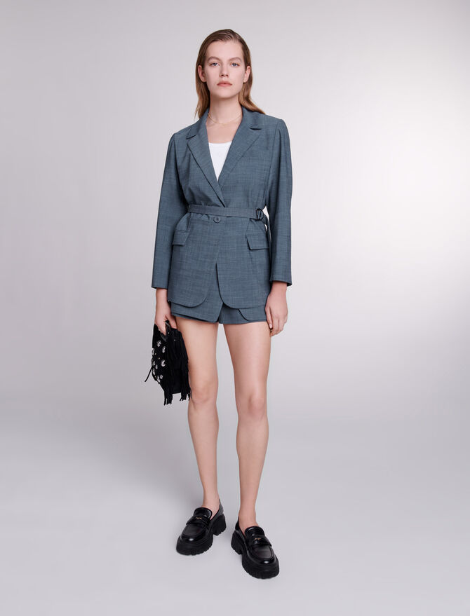 Rongm Women's Suit Set Adjustable Belted Blazer & Pants Set