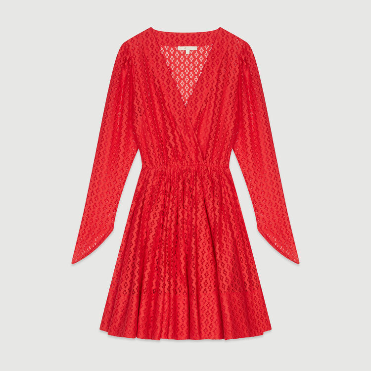 Dress in geometric guipure : Dresses color Red