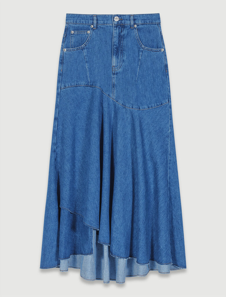 224JONDULYS Asymmetrical denim skirt - Skirts & Shorts - Maje.com