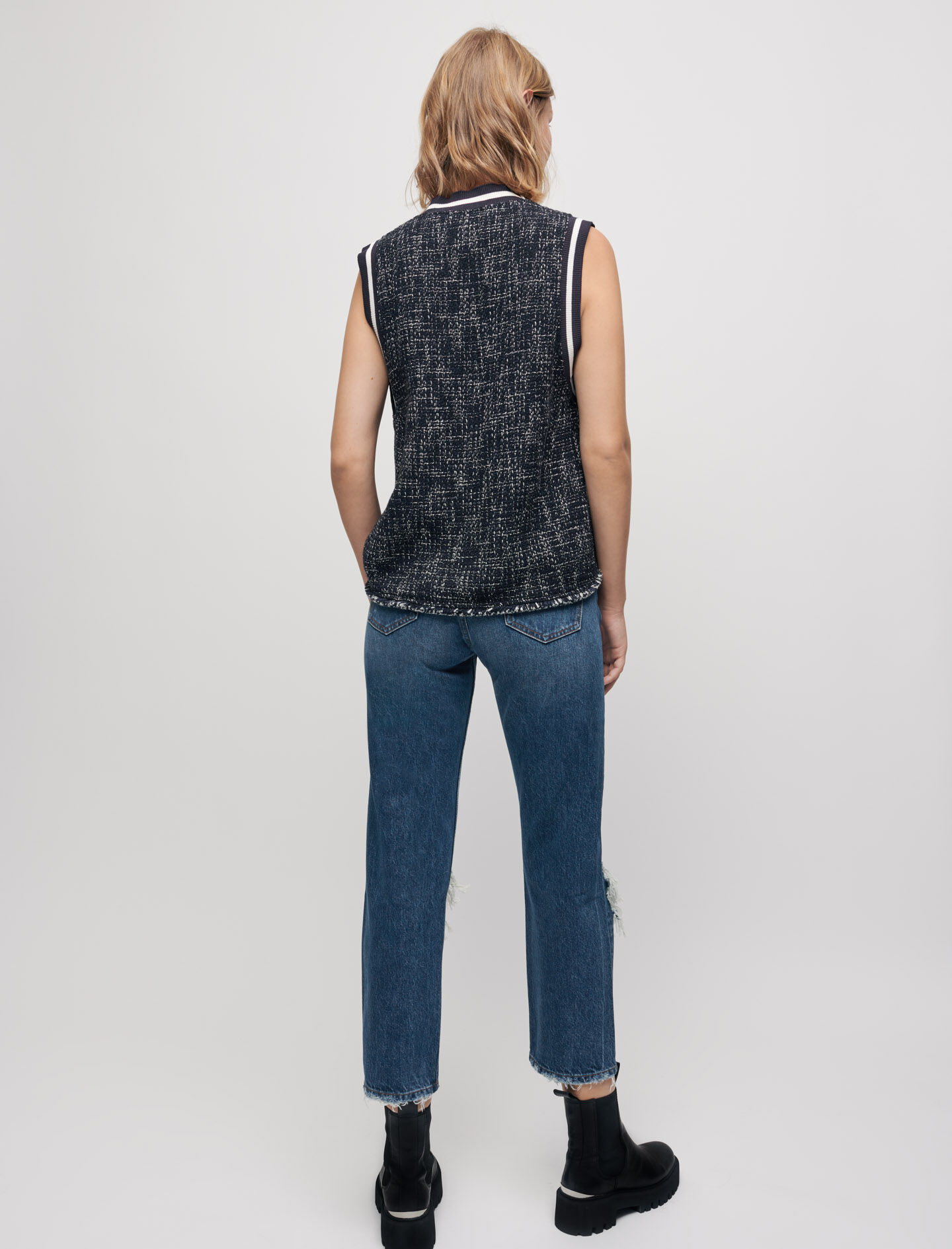 121LILAGA Tweed-style top with contrasting bands