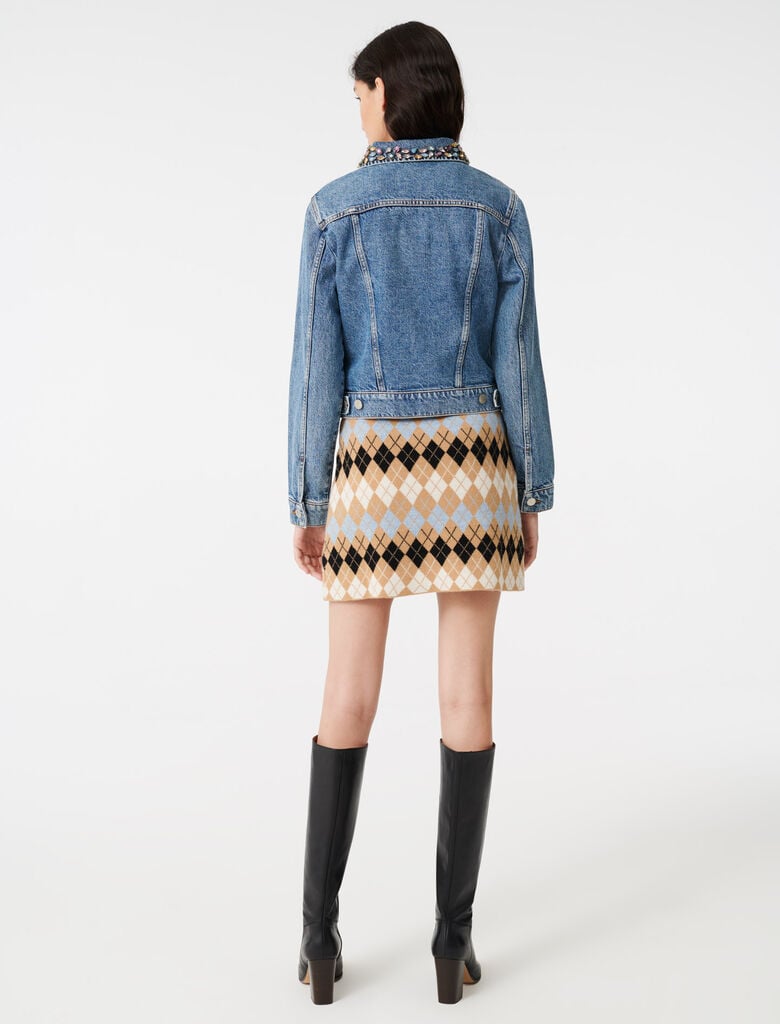 Denim jacket with gem collar : Sustainable Selection color Blue