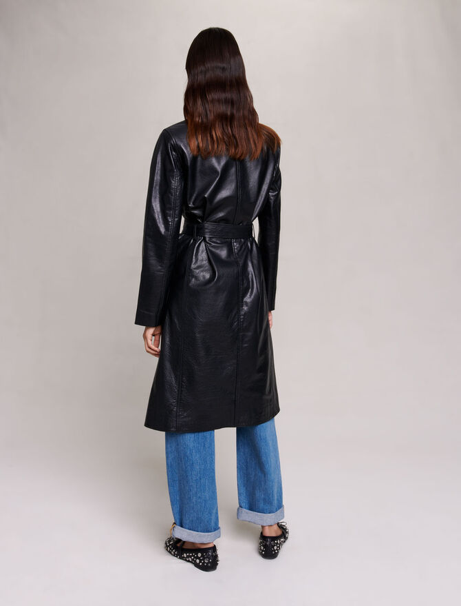 223GRENCHIR Black leather trench - Coats