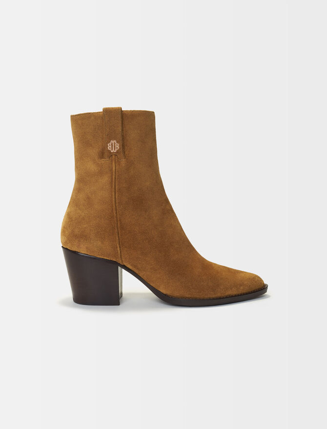 122FORWEST Cowboy boots in camel suede leather - Boots - Maje.com