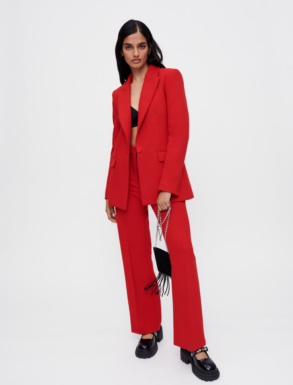 122VADLENA Red tailored jacket - Coats & Jackets - Maje.com