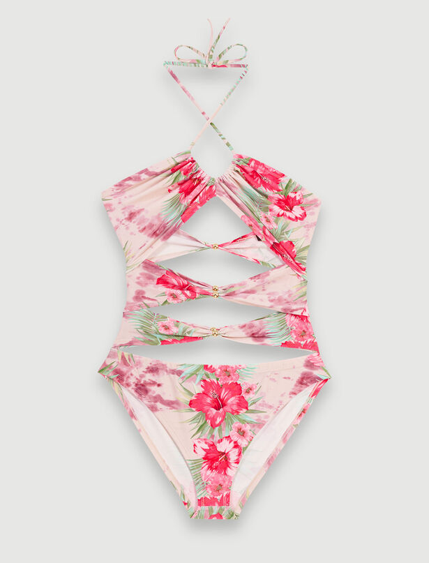 마쥬 수영복 Maje Openwork swimsuit,Pink/Green Hibiscus