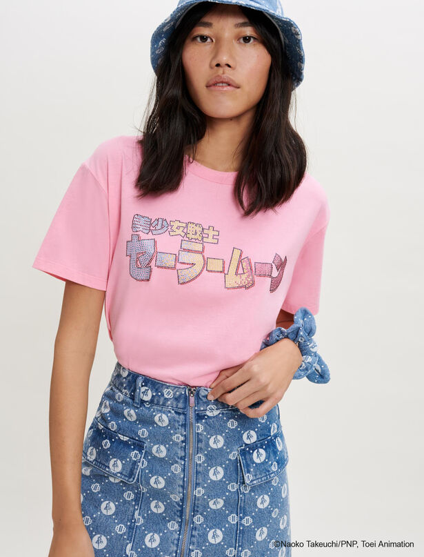 마쥬 티셔츠 MAJE SAILOR MOON rhinestone T-shirt,Pink