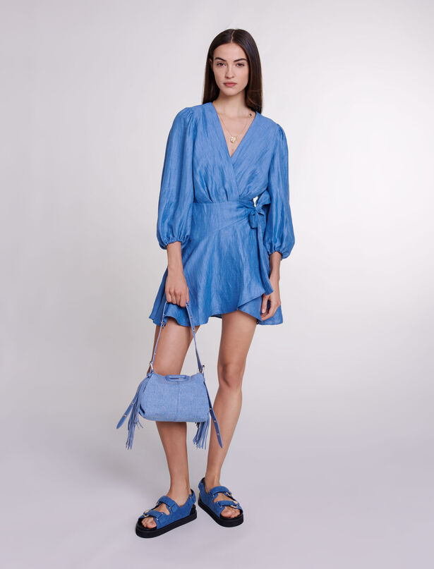 마쥬 Maje Linen wrap dress,Blue