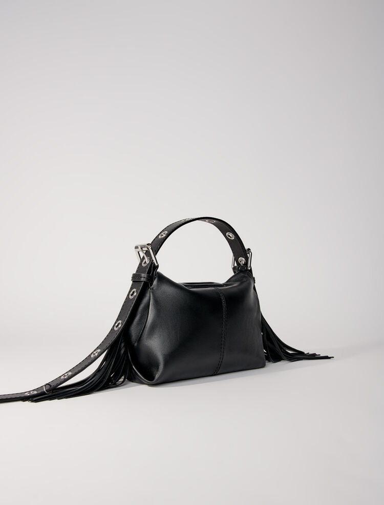 122FLATNANOCHAIN Leather phone bag with fringing - Small Leather Goods -  Maje.com