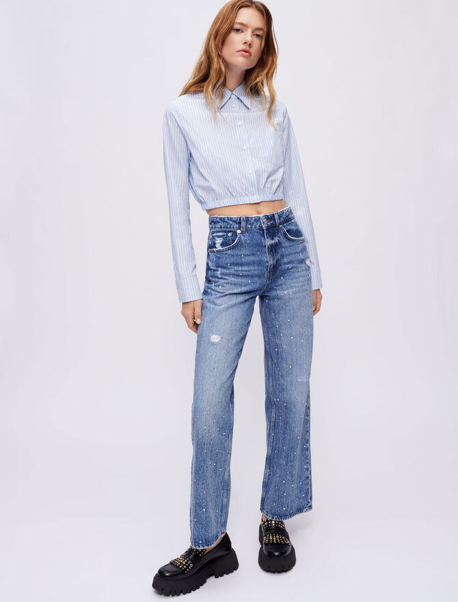 122PISTAR High-waisted jeans with rhinestones - Pants & Jeans - Maje.com