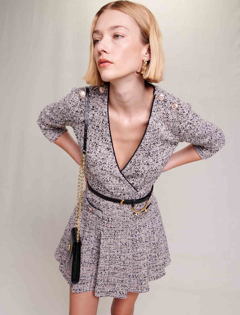 Maje Eldina Metallic Tweed Crossover Dress