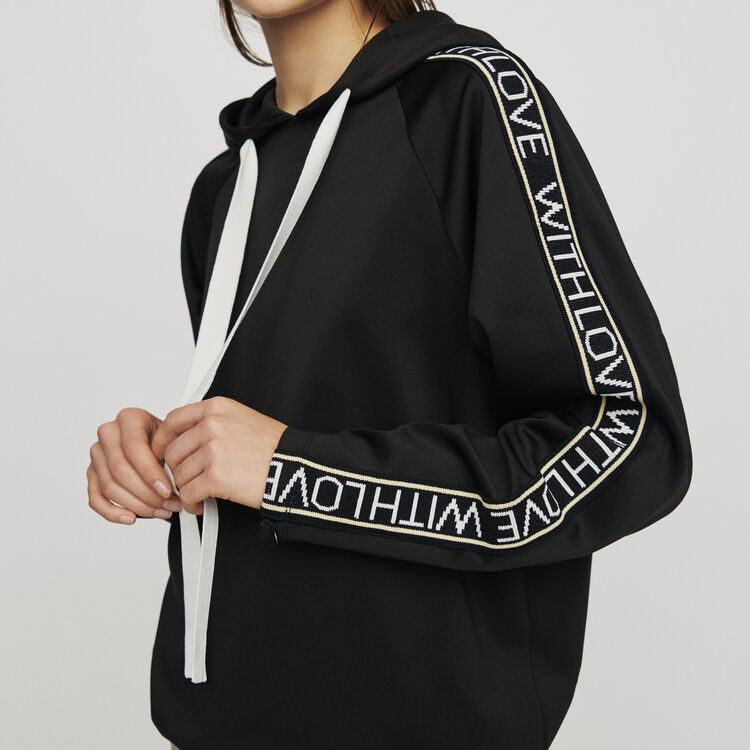 Hooded sweat-shirt withÂ slogan band : Sweaters color Black 210