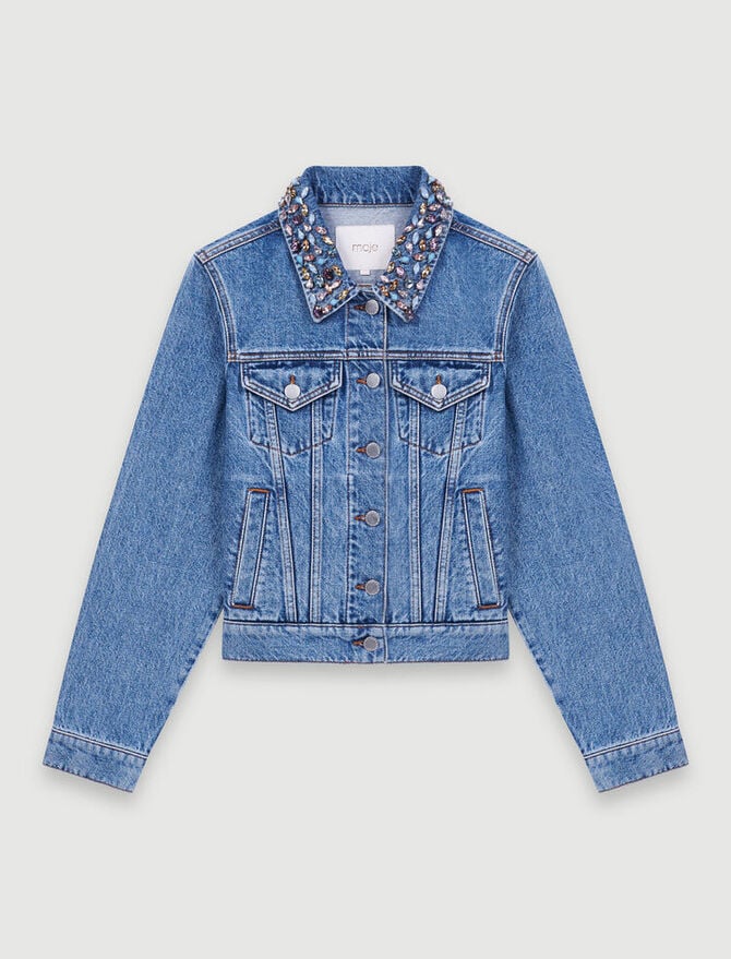 Denim jacket with gem collar : Sustainable Selection color Blue