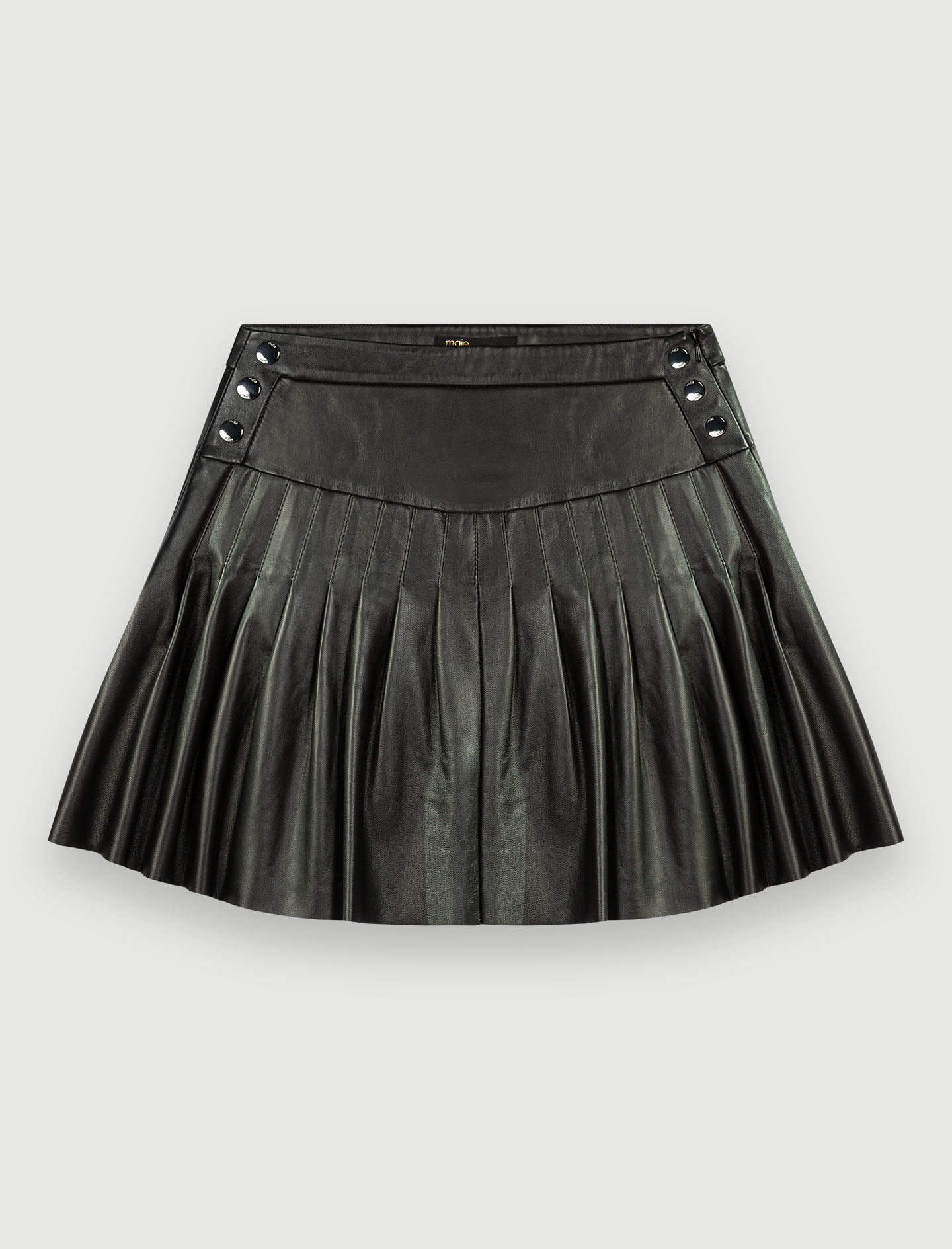 122JUNIA Pleated, flared leather skirt