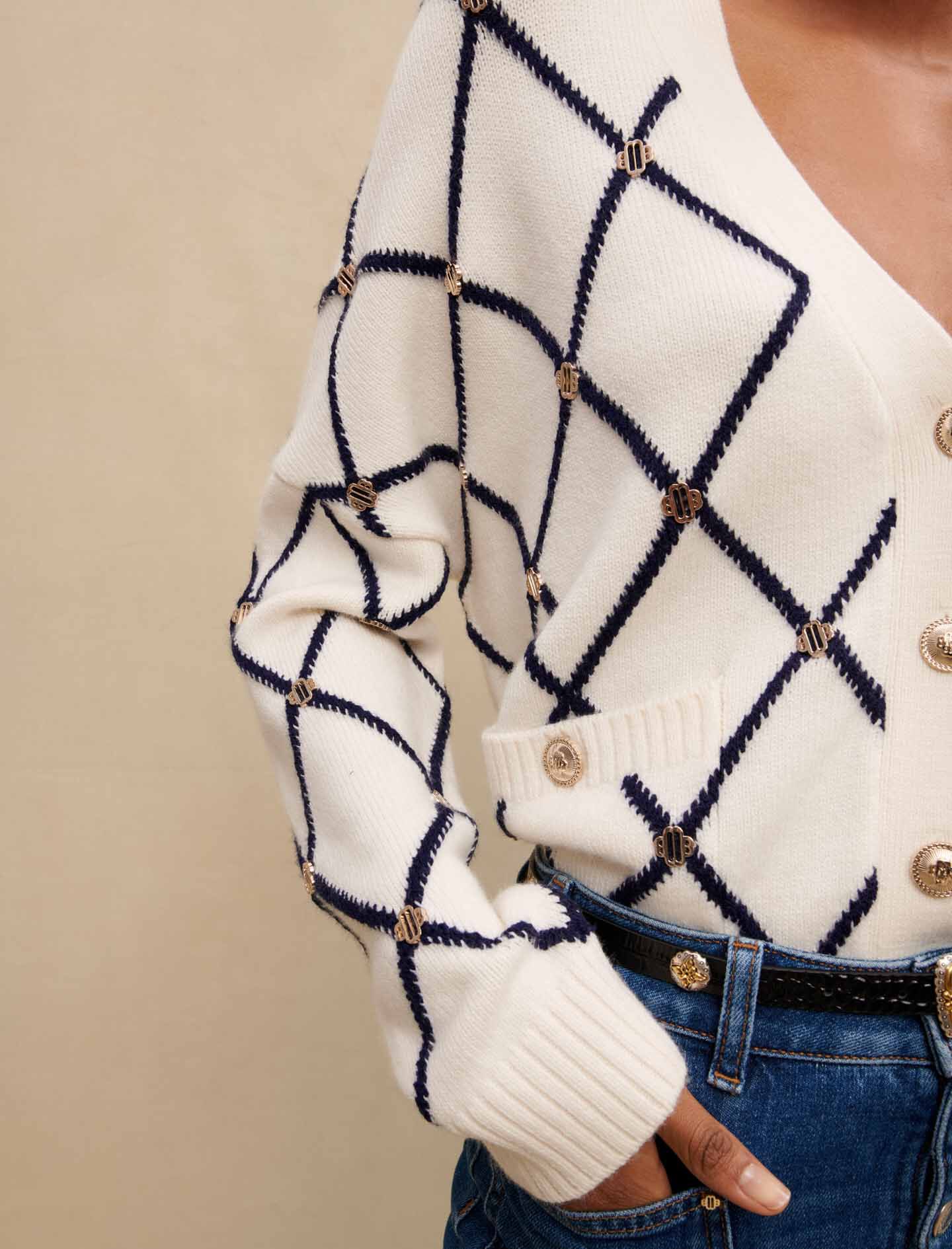 122MOOVE Diamond pattern knitted cardigan