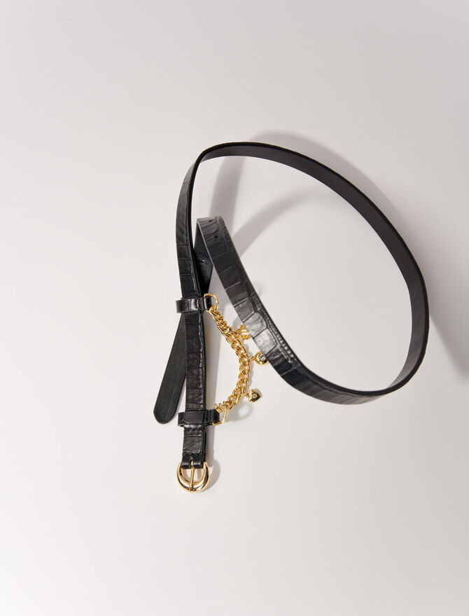 SAINT LAURENT Chain-embellished leather belt