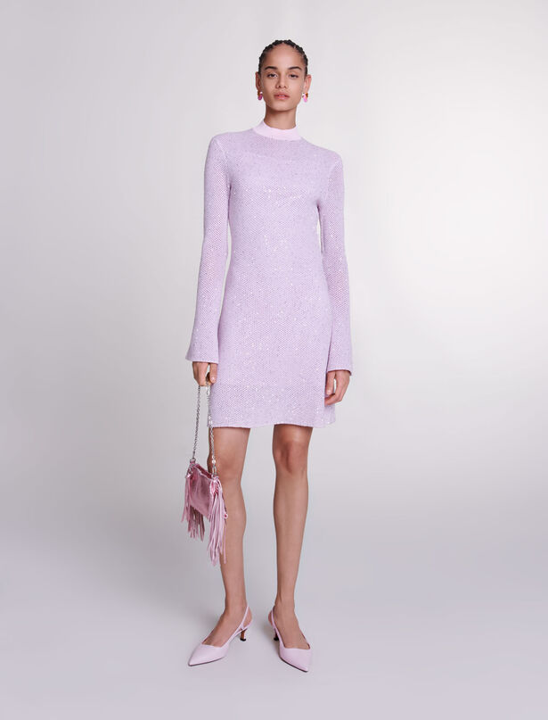 마쥬 Maje Semi-sheer knit dress,Pink
