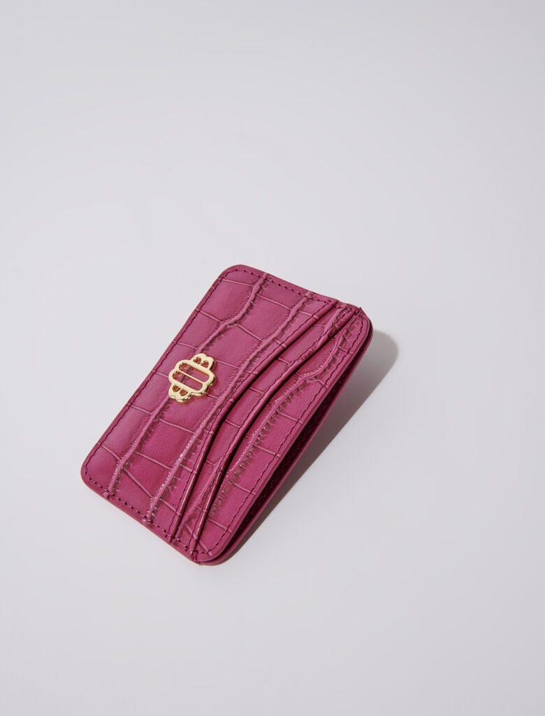 Maje Sima Embossed Leather Card Case - Purple Blackcurrant