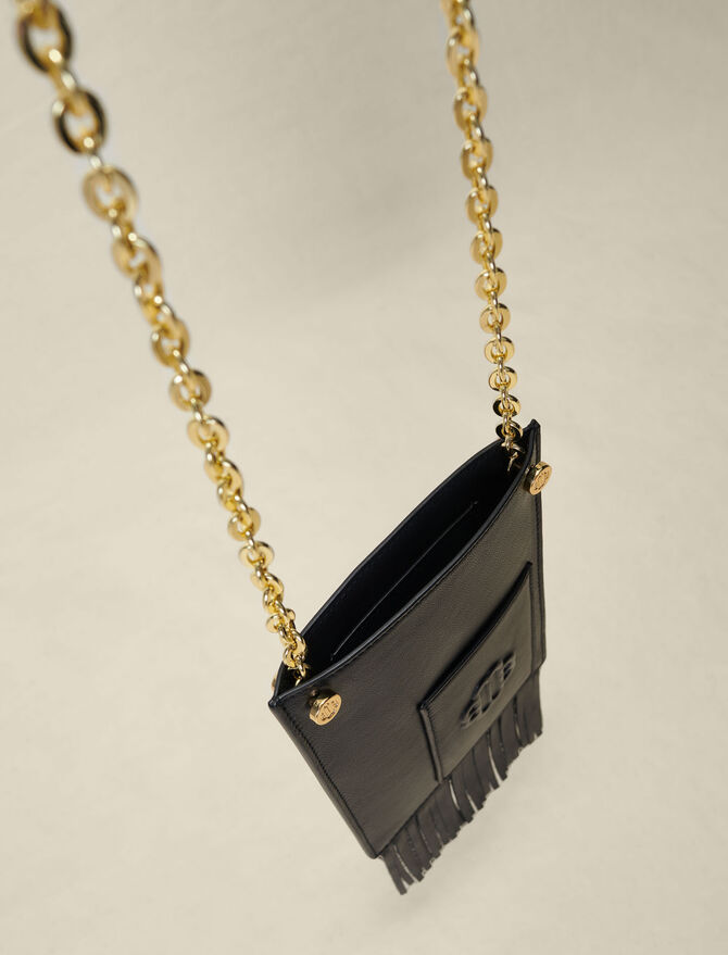 122FLATNANOCHAIN Leather phone bag with fringing - Small Leather Goods -  Maje.com