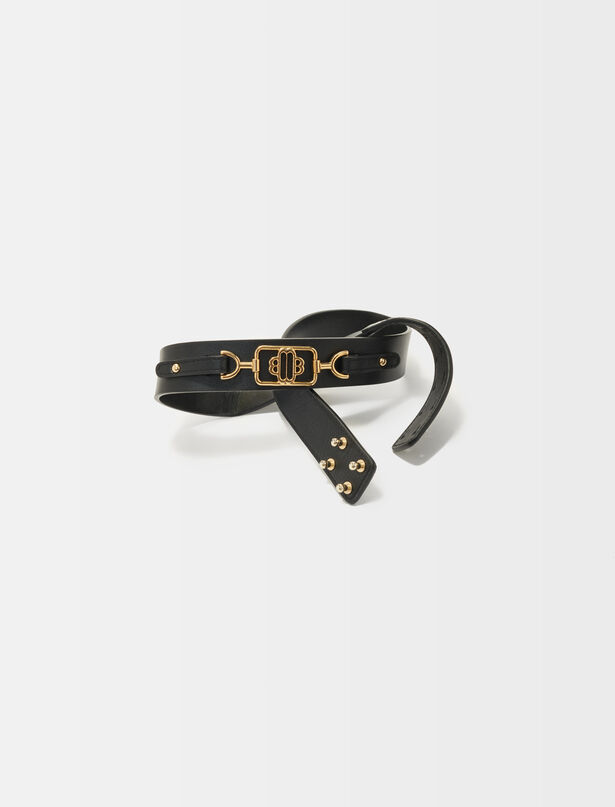 마쥬 MAJE Black leather belt with gold-tone Clover
