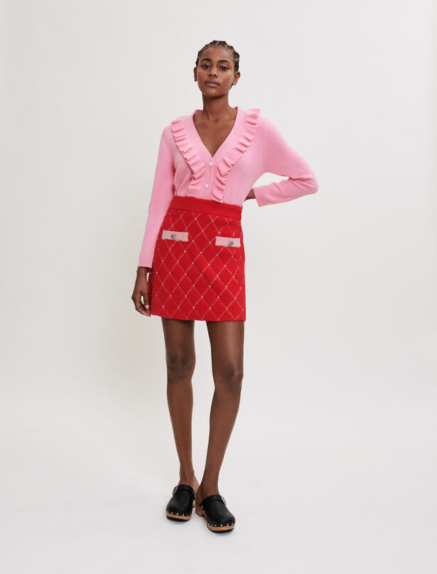 마쥬 다이아몬트 패턴 니트 스커트 MAJE Diamond pattern rhinestone knit skirt,Red