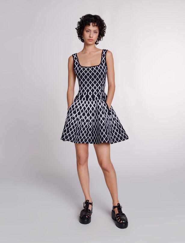 마쥬 Maje Short patterned knit dress,Black / White