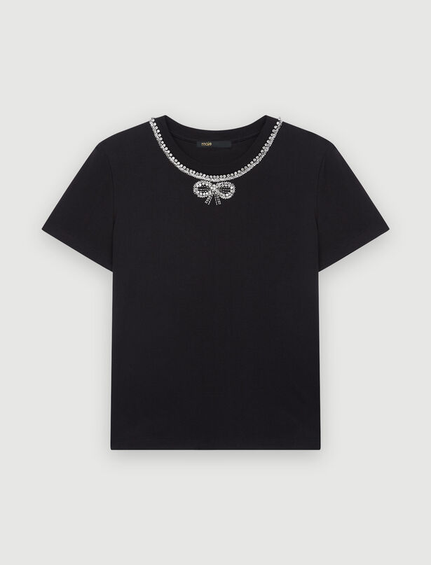 마쥬 티셔츠 MAJE T-shirt with rhinestone collar