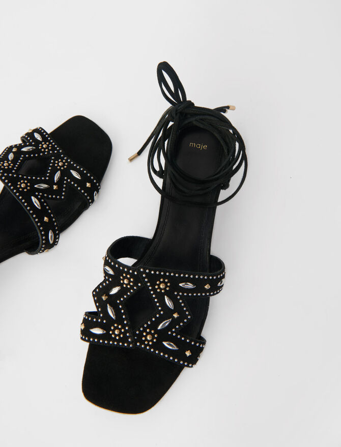 Womens Maje black Suede Studded Lace-Up Sandals