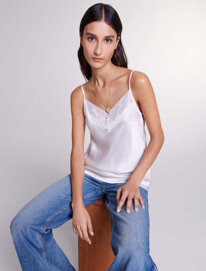 221LEATONI Silk satin and lace top - Tops & Shirts - Maje.com