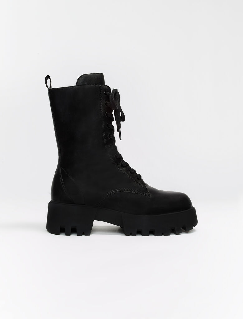 Maje Military-style Leather Boots In Black