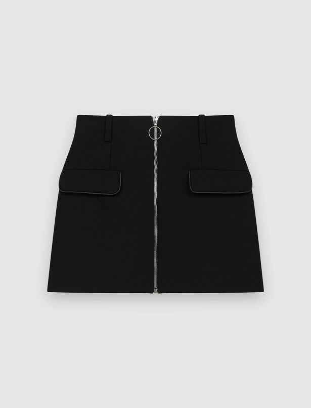 마쥬 집업 스커트 MAJE Crepe skirt with zipped front,Black