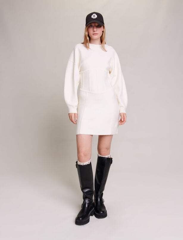 마쥬 드레스 MAJE Corset-effect jumper dress,Ecru