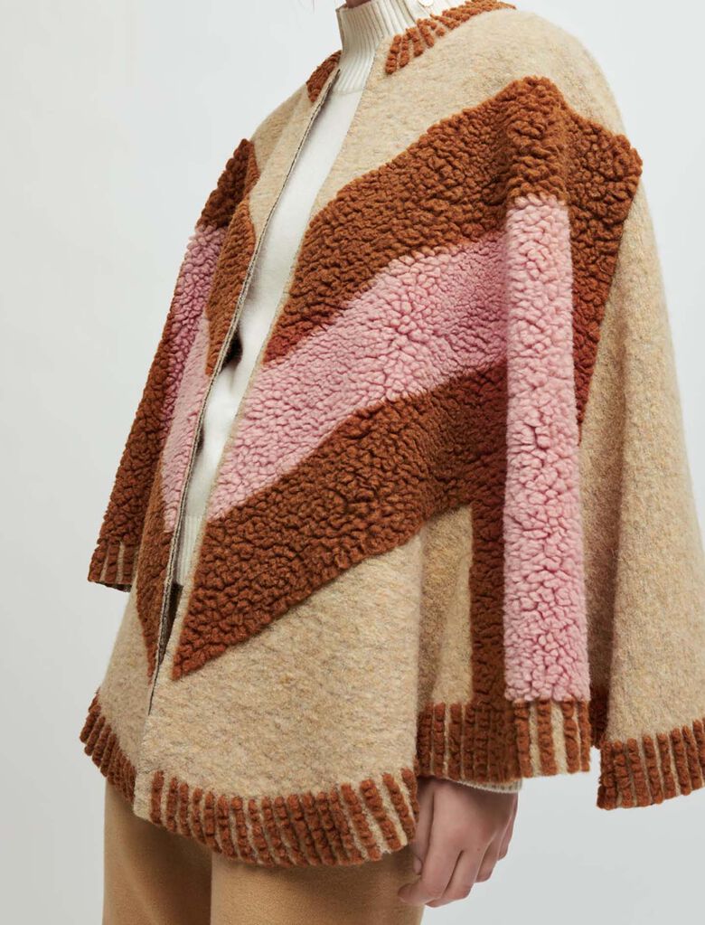 Whool-blend plaid poncho : Scarves & Ponchos color Beige/Pink