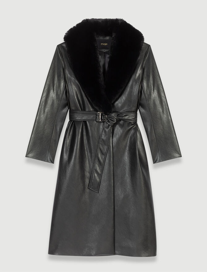 Essential Sophistication Black Faux Fur Collar Belted Coat