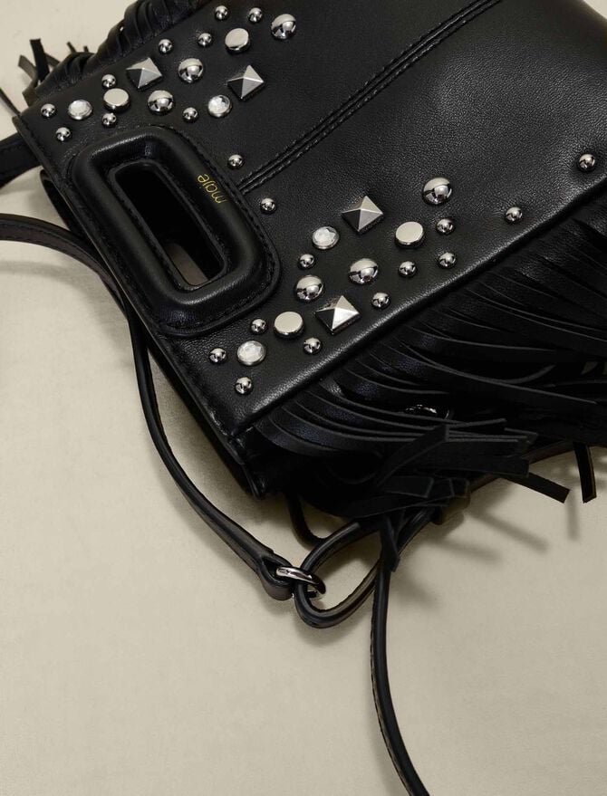Maje Woman's Brass Leather: M Mini Bag in Studded Leather for Spring/Summer, One size, in Color Black / Black