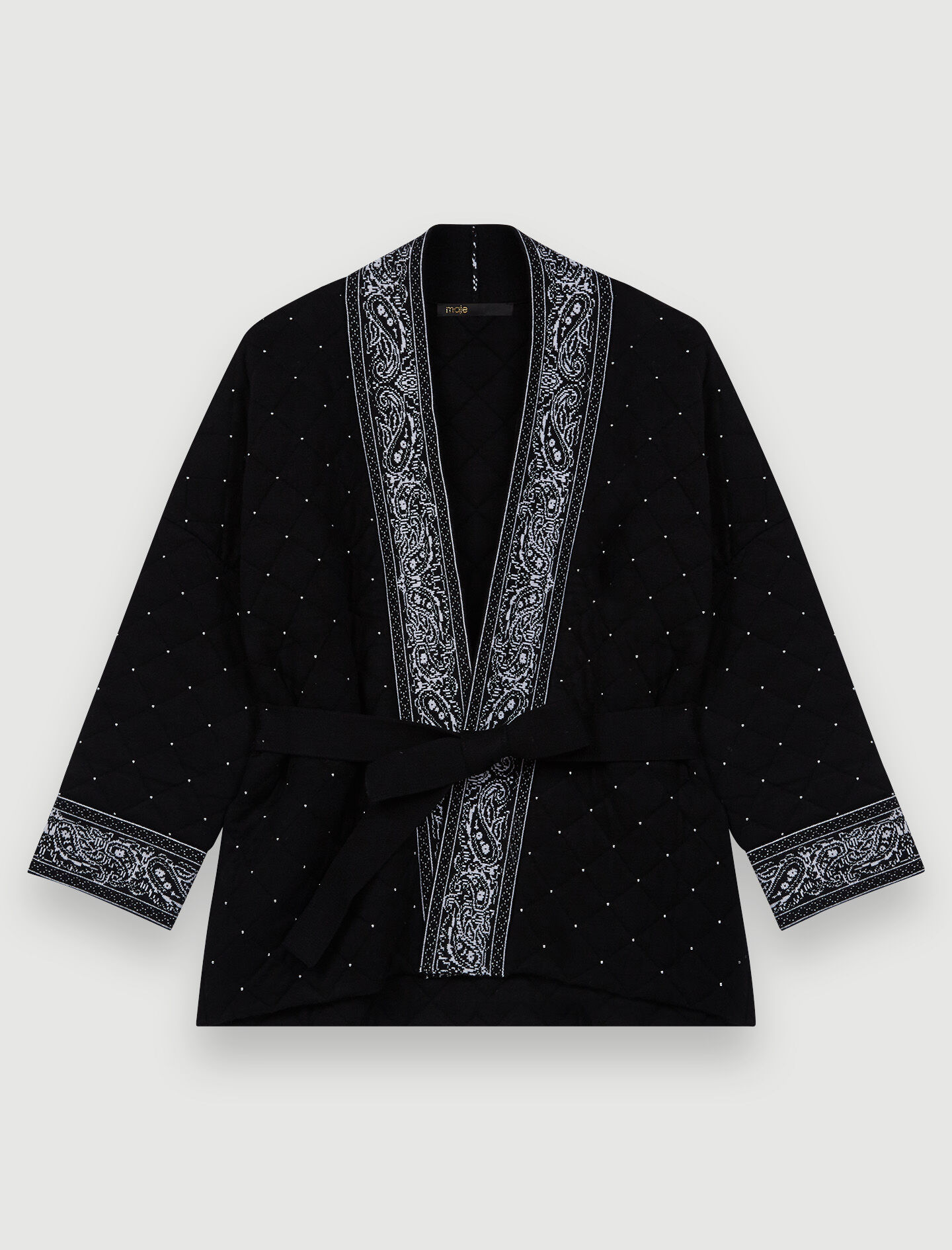 222MONDANA Belted jacquard cardigan with studs - Sweaters