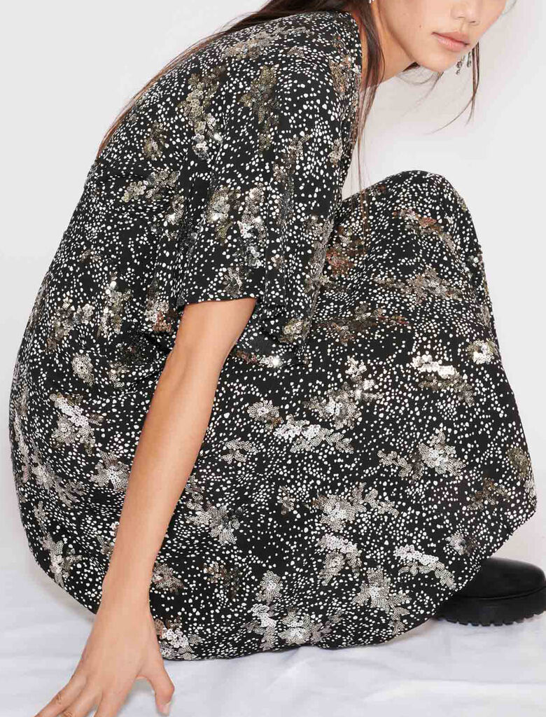 120ROSABELLE Printed crêpe sequin dress - Dresses - Maje.com