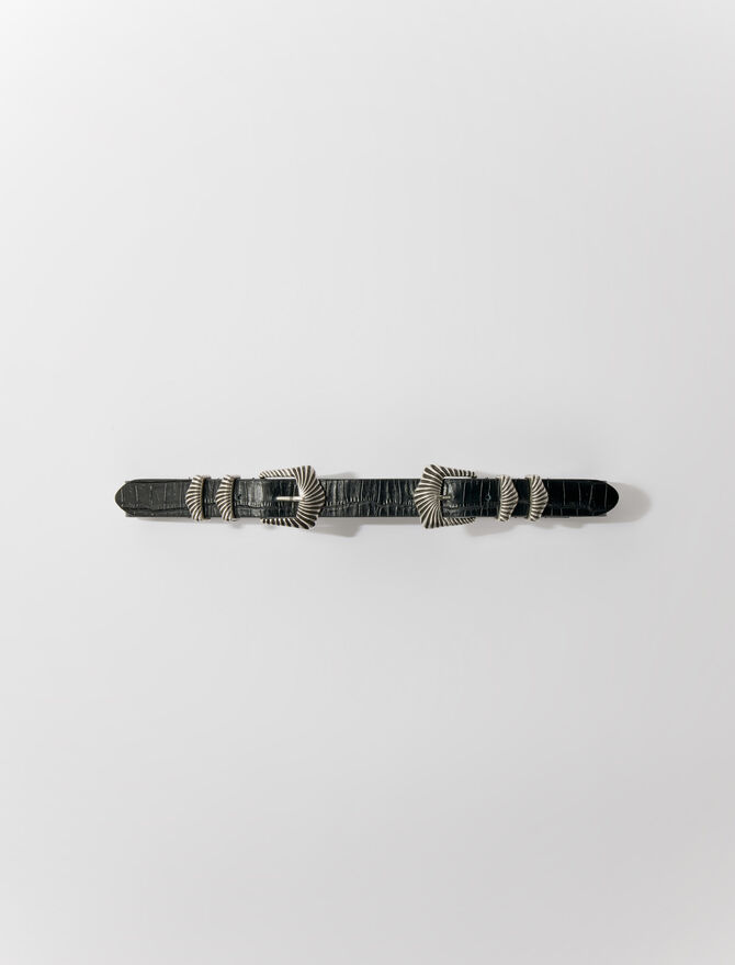121AMINIMOON Narrow black leather belt - Belts - Maje.com
