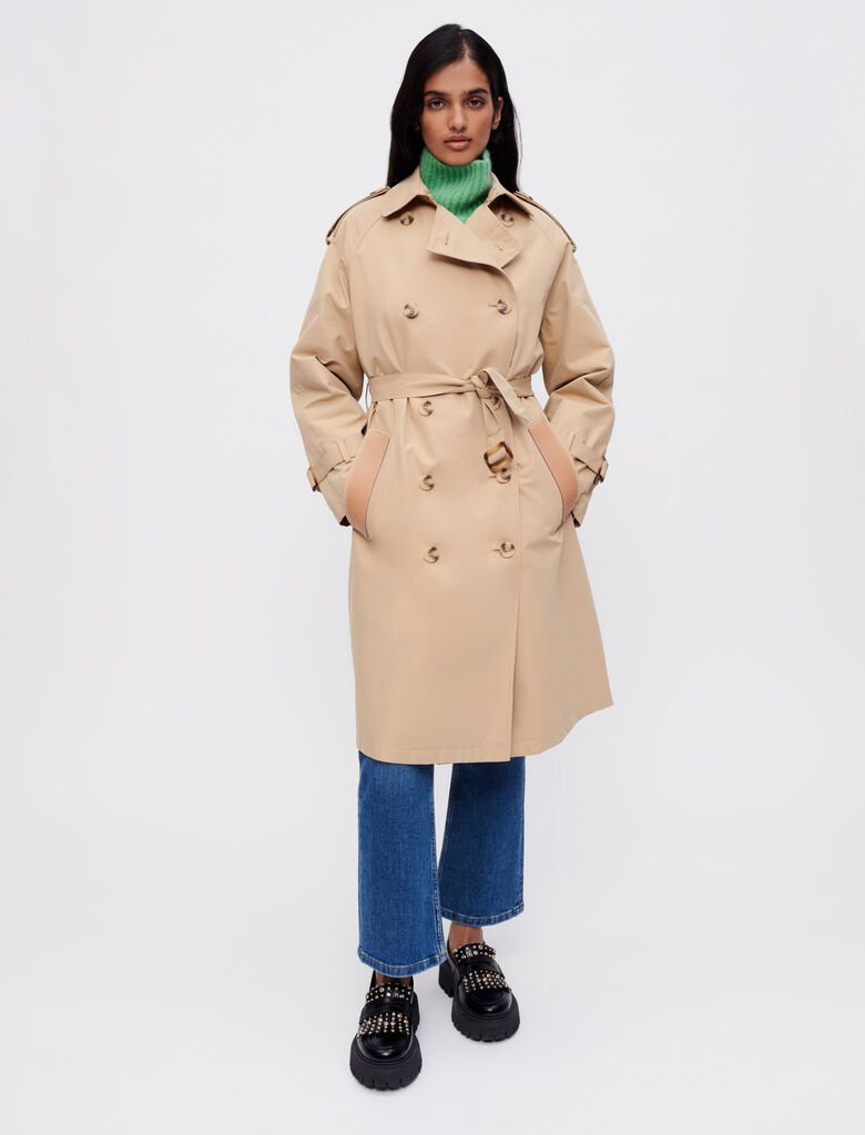221GRENCH Belted trench coat with leather patches - Coats & Jackets ...