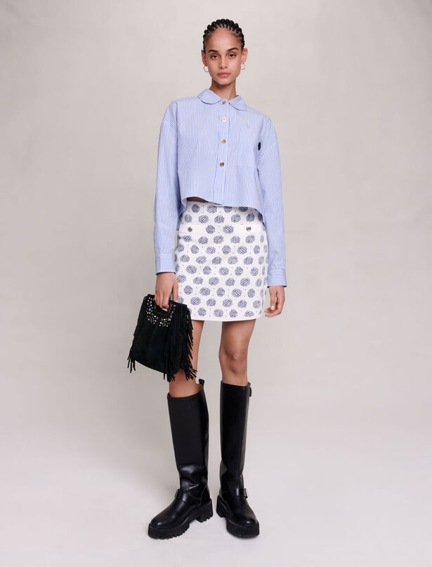 마쥬 Maje Monogrammed knit skirt,Clover monogram ecru/blue