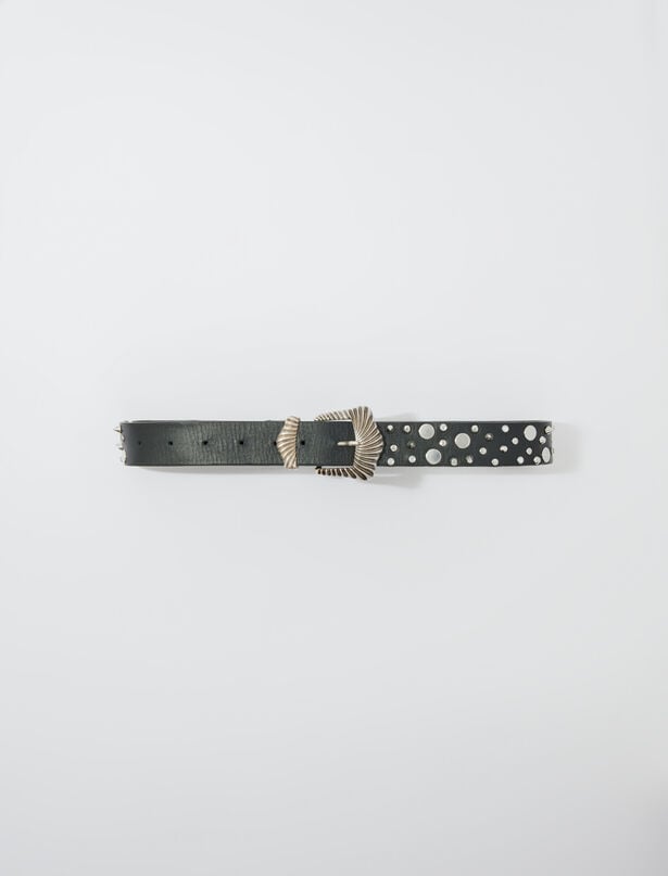 121AMINIMOON Narrow black leather belt - Belts - Maje.com