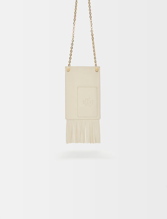 Leather phone bag with fringing - Small Leather Goods - MAJE