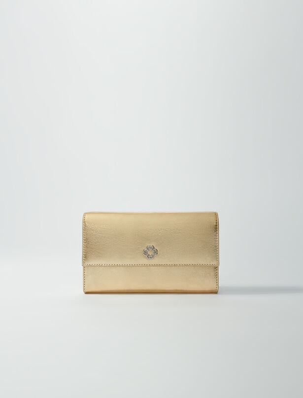 마쥬 Maje Leather clutch bag with chain,Gold
