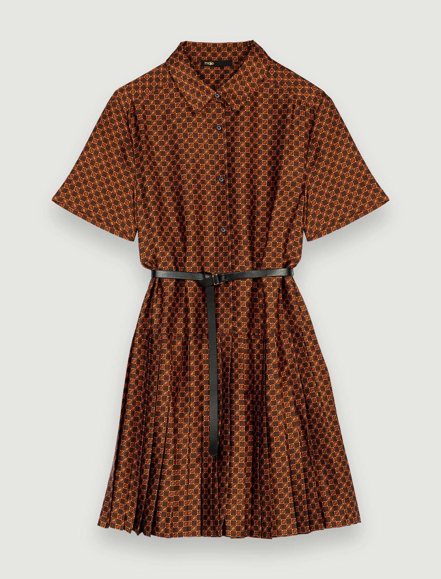 122RABLIC Shirt dress in printed, pleated satin - Dresses - Maje.com