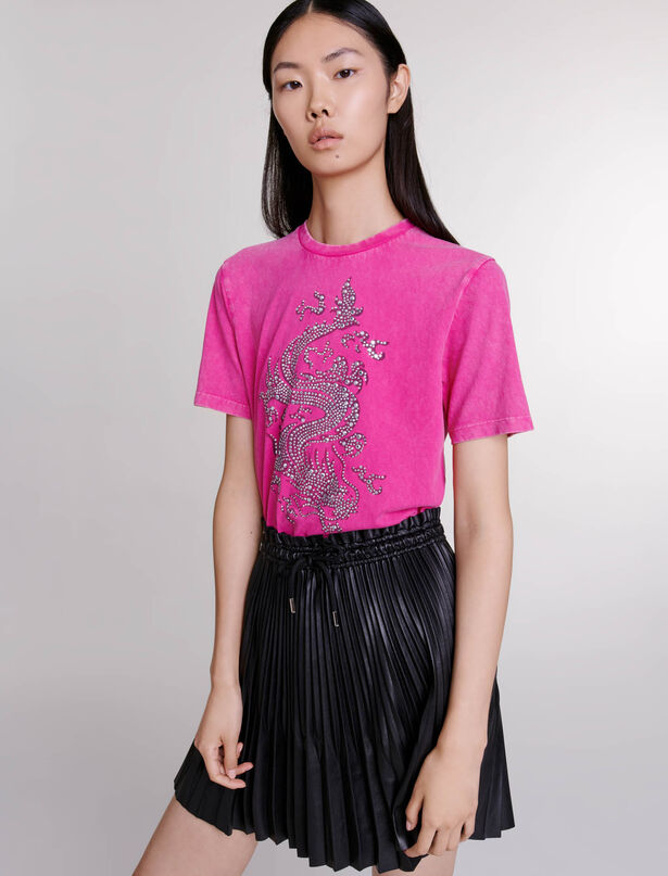 마쥬 Maje Rhinestone T-shirt,Fuchsia pink